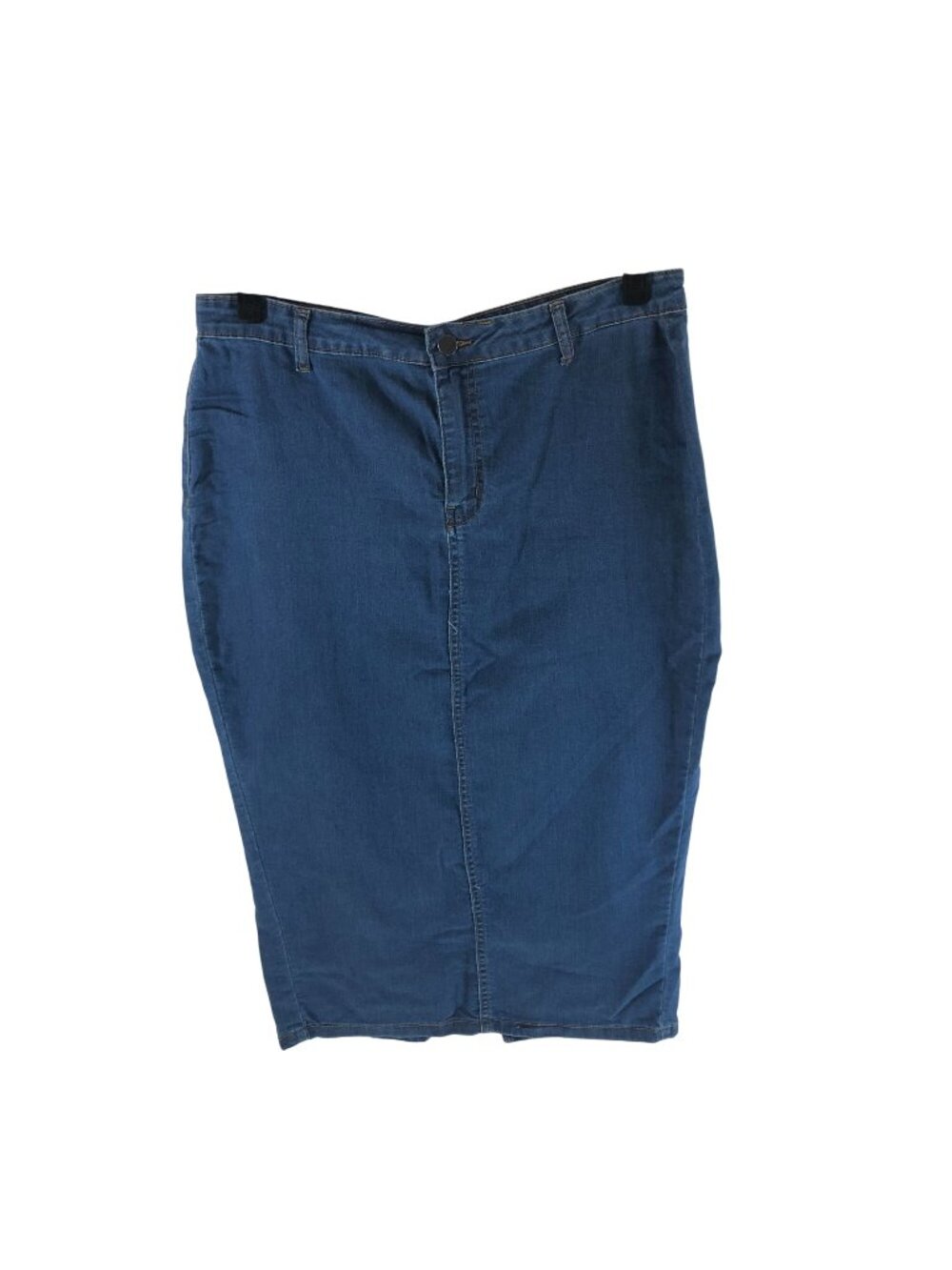Pretty Little Thing Blue Denim Midi Skirt 14 Cotton Blend Rear Pockets Back Slit